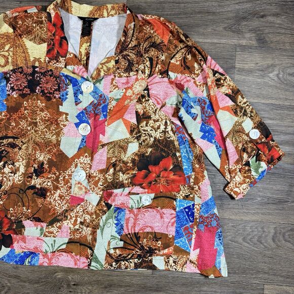 Ali Miles Womens 3X Multicolor Jacket Top Button Front Buttoned Back - Picture 3 of 10